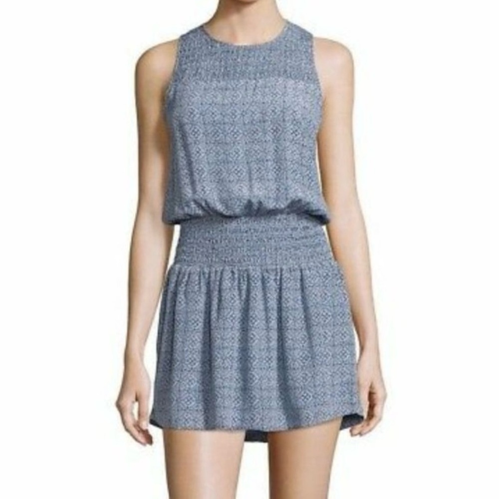 Joie Blue Floral Print Silk Smocked Waist Mini Dress Sleeveless Sz S NWT